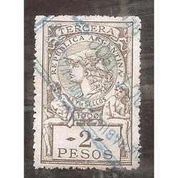 ARGENTINA 1900 LEY DE SELLOS DE 2 PESOS  USADA