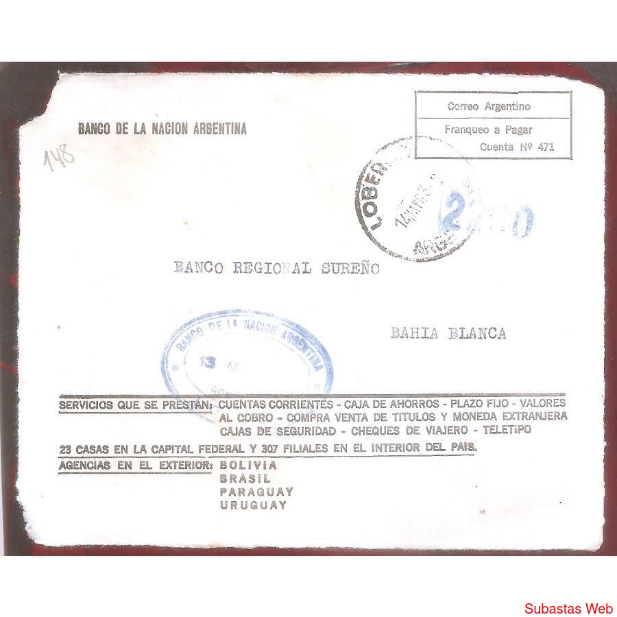 ARGENTINA  1963  SOBRE CIRCULADO  NUMERO  148