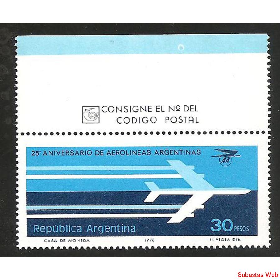 ARGENTINA 1976(1049) AEROLINEAS ARGENTINAS CON BORDE DE HOJA