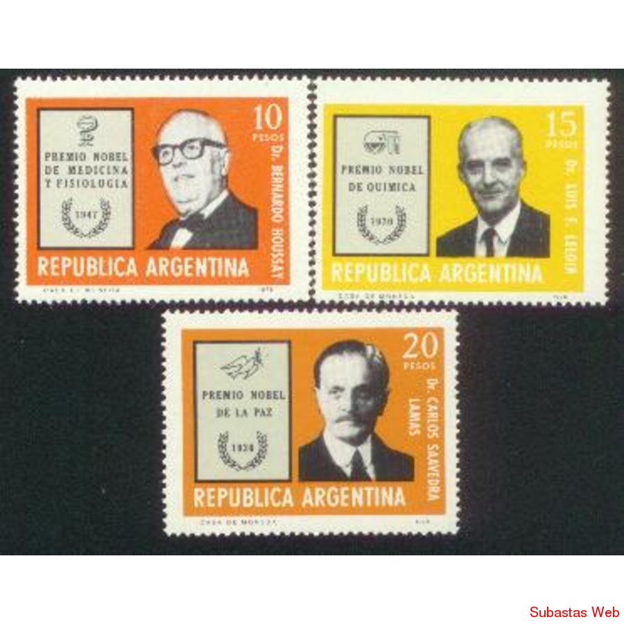 ARGENTINA 1976(1059-61) PREMIOS NOBEL ARGENTINOS