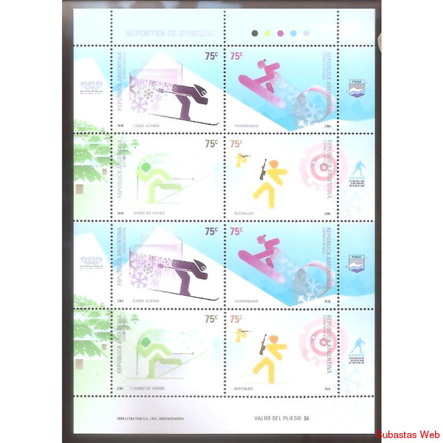 ANGENRINA 2006(2813-16) DEPORTES DE INVIERNO HOJITA 2 SERIES