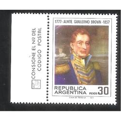 ARGENTINA 1977(1103) ALMIRANTE BROWN CON BORDE DE HOJA