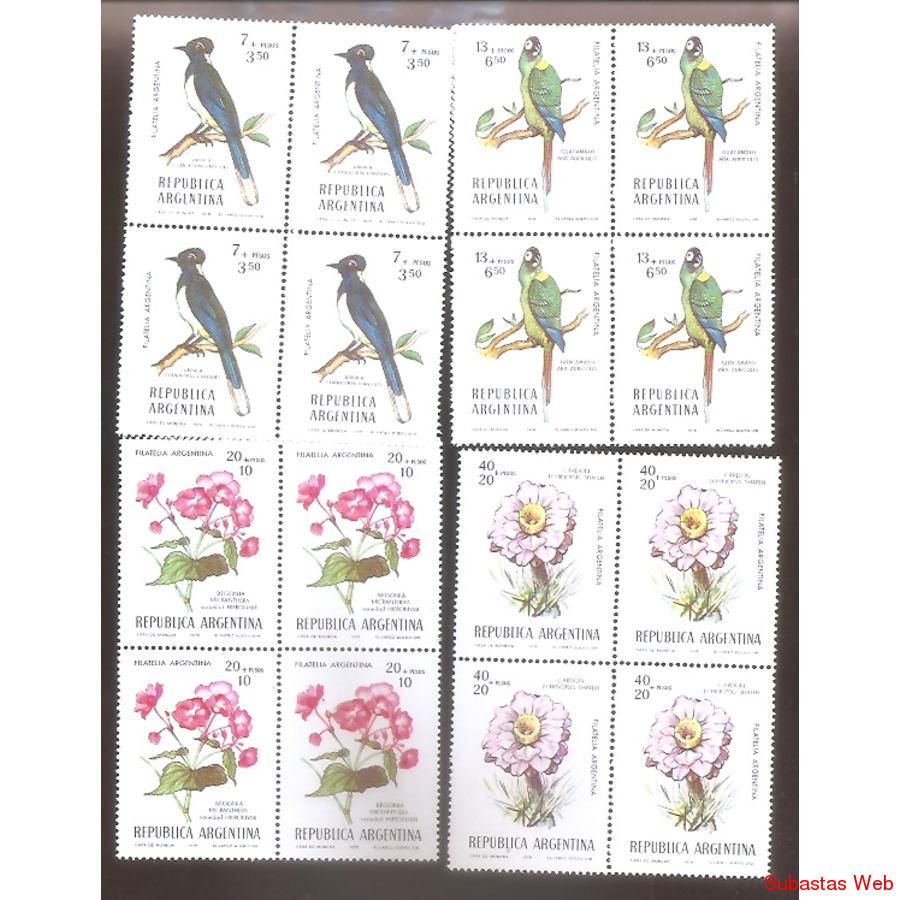 ARGENTINA 1976 CUADRITOS MT1053-56  FLORES Y PAJAROS FLUO