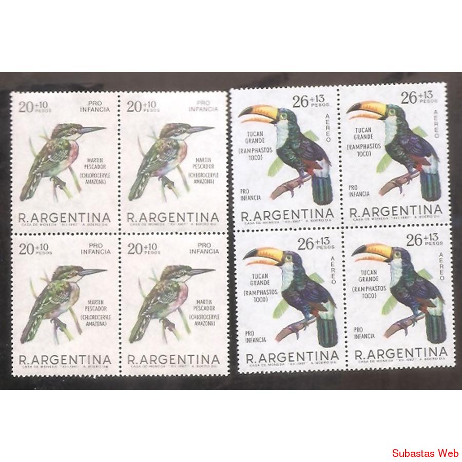 ARGENTINA 1967 CUADRITOS  MT804-A122  PRO INFANCIA PAJAROS