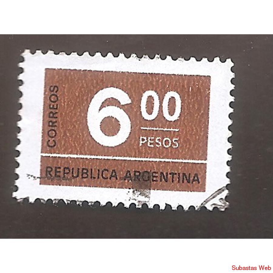 ARGENTINA 1976 (MT1064) CIFRAS DE $6, TIZADO FLUO,  USADA