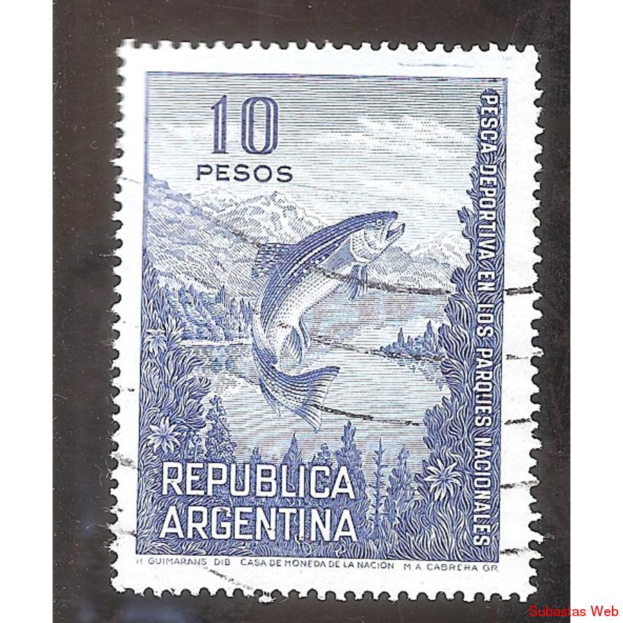 ARGENTINA 1974 (MT977) PESCA DEPORTIVA DE $10,  USADA