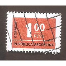 ARGENTINA 1976 (MT1041)  CIFRAS  DE $1,  TIZADO  FLUO, USADA