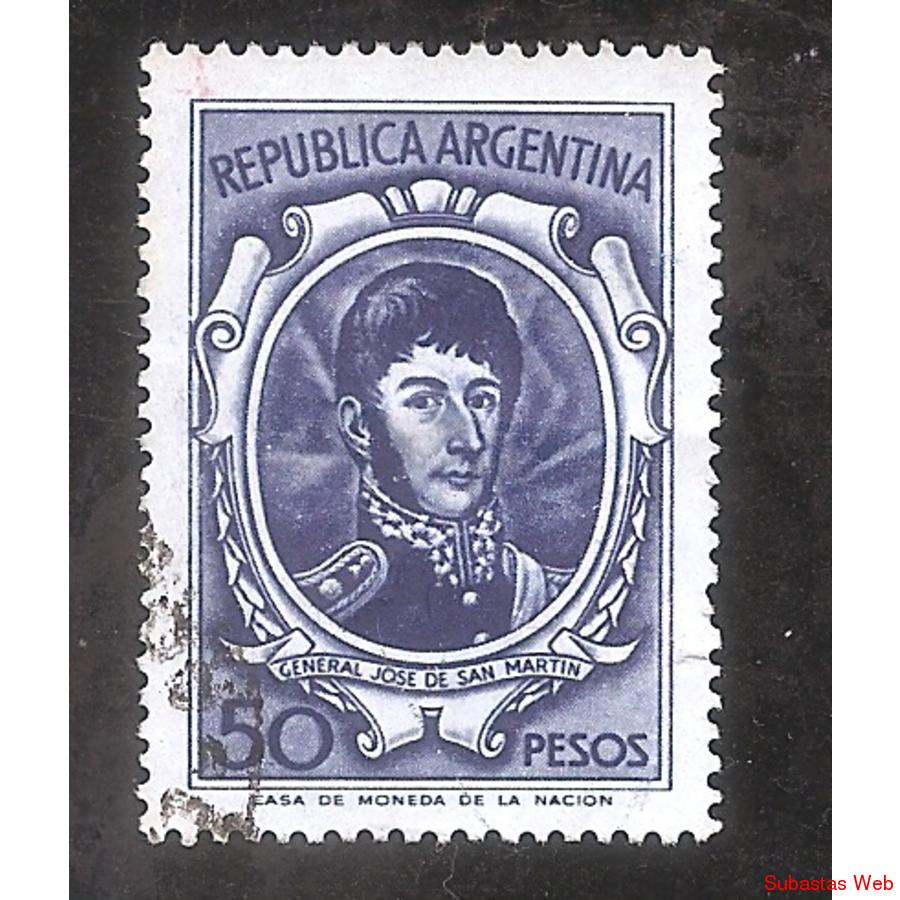 ARGENTINA 1966 (MT782b) PROCERES SAN MARTIN $50 TIZADO,USADA