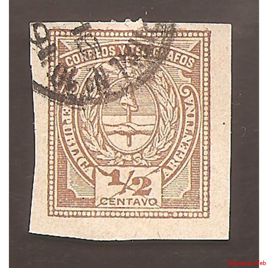 ARGENTINA 1889(FAJ10) ESCUDO 1/2CTV. CORTADO DE FAJA POSTAL