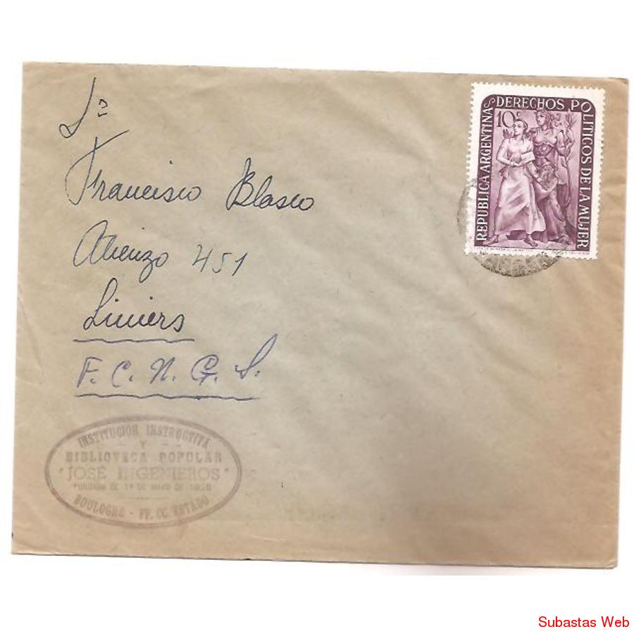 ARGENTINA 1954  SOBRE CIRCULADO NUMERO  117