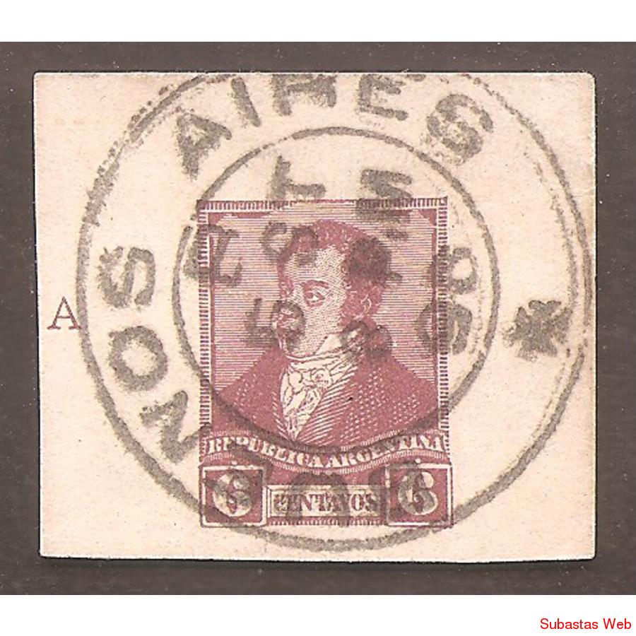 ARGENTINA  1892(TAR15) RIVADAVIA DE 6CTV.  CORTADO DE TARJET
