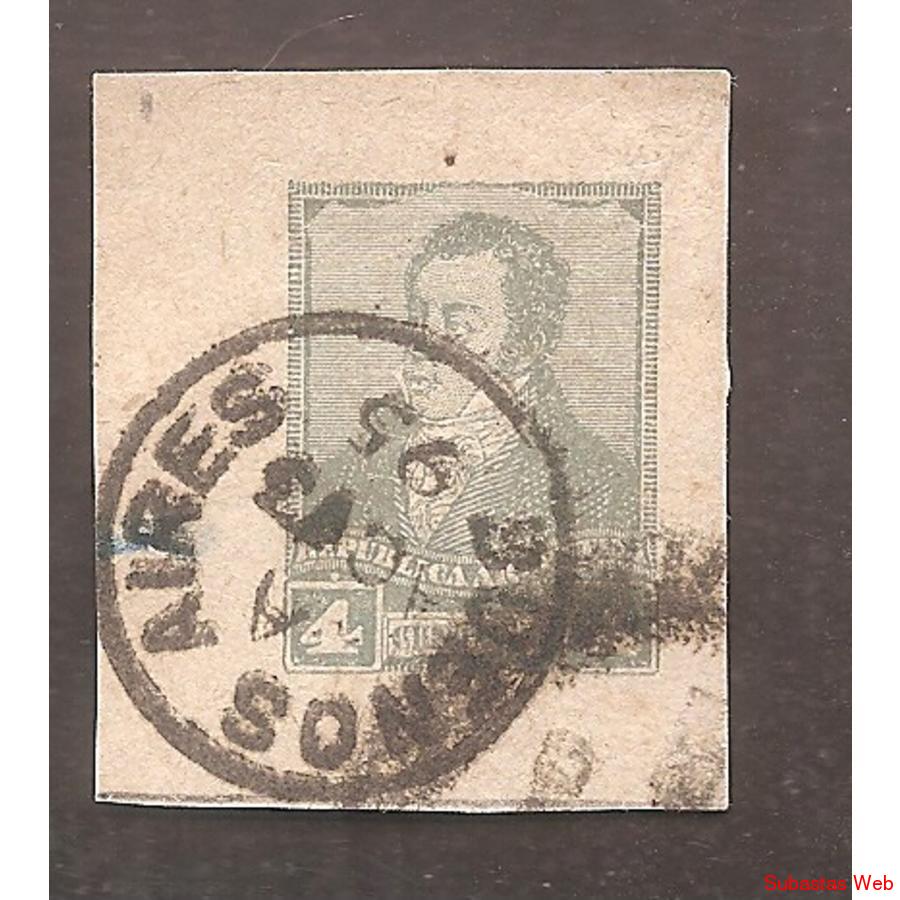 ARGENTINA 1892(FAJ24) RIVADAVIA DE 4CTV. CORTADO DE FAJA POS
