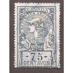 ARGENTINA 1899 LEY DE SELLOS DE 75 CENTAVOS USADA