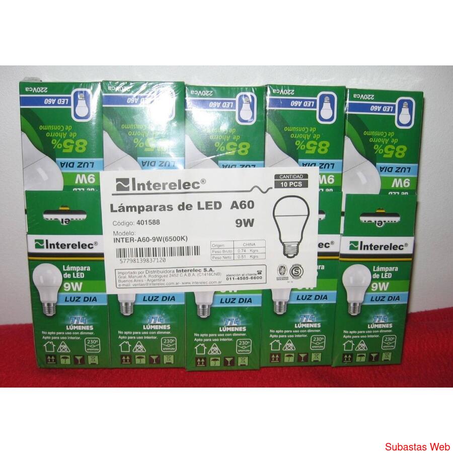LAMPARAS LED A60 9W INTERELEC 10unidades pilarsur