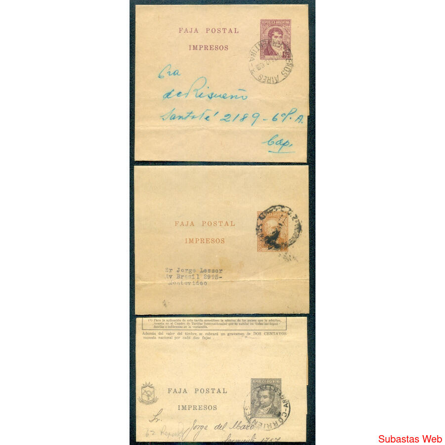 ARGENTINA.  E. Postal. 3 Fajas Tipos Kn # 55,56 & 62 Circula