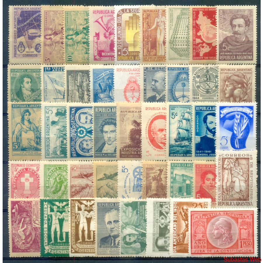 ARGENTINA AÑOS 1935 /1950 LOTE DE 44 SELLOS NUEVOS U$50.00