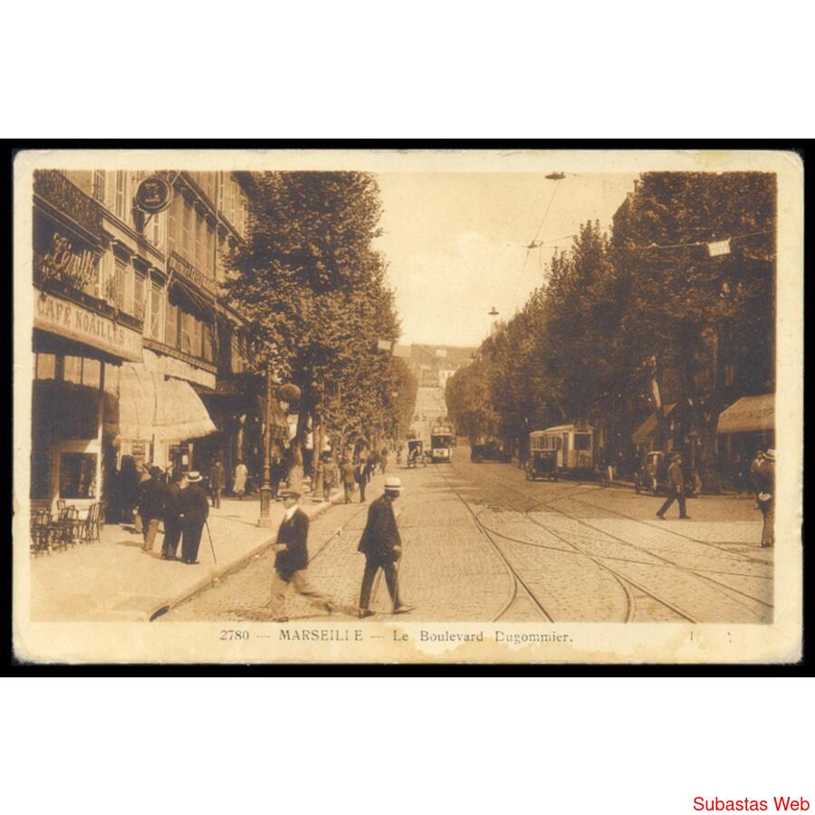 FRANCIA 1920 Marsella. Boulevard Dugommier Café, TRANVIAS