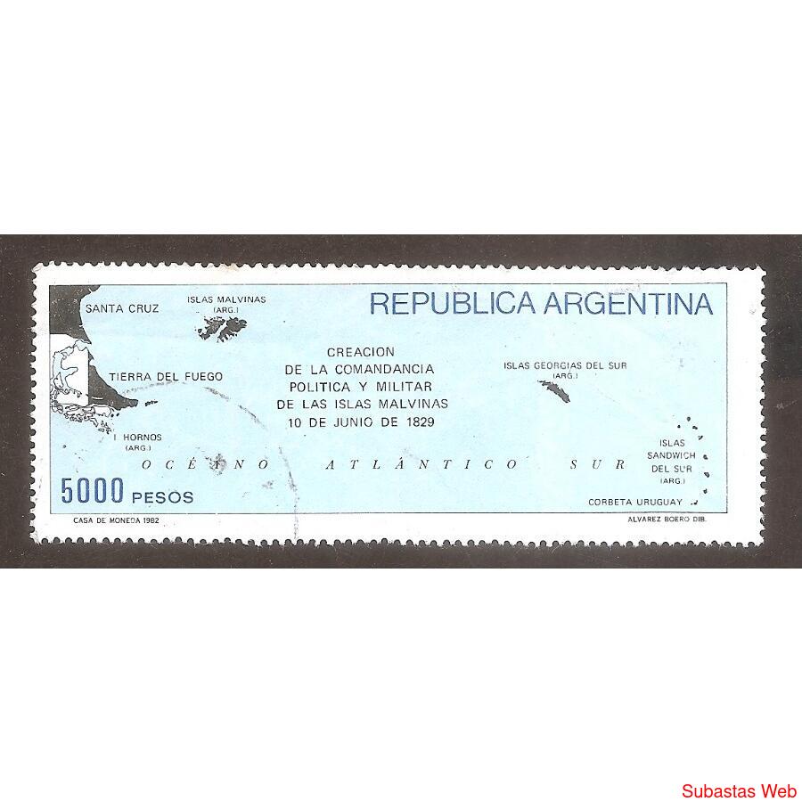 ARGENTINA 1982(1343) TEMAS NACIONALES:  MALVINAS  USADA