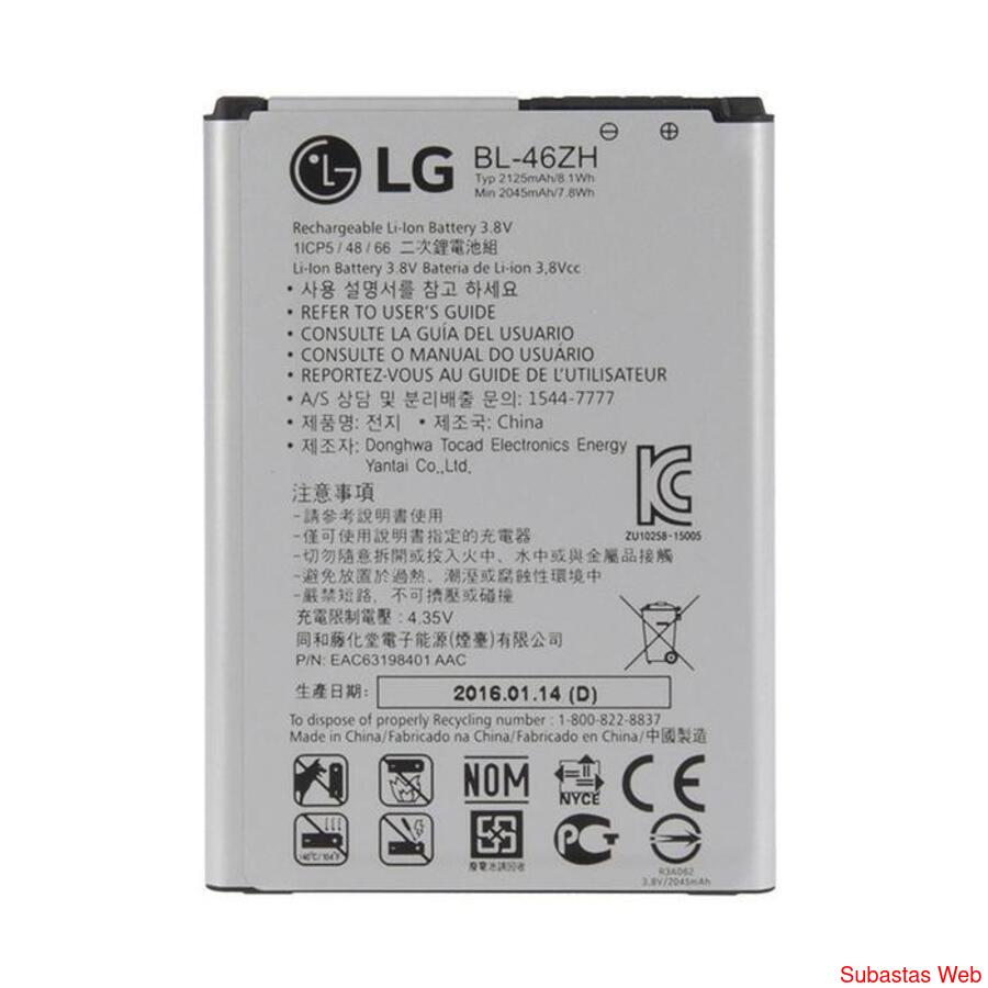 Bateria OEM LG K8 K350 3.8v 2045mAh 8.1Wh BL-46ZH