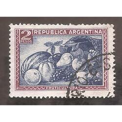 ARGENTINA 1935(381) PROC Y RIQ:  FRUTAS AZUL, FILIGRANA RA-R