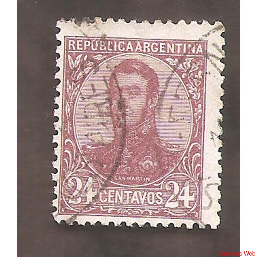 ARGENTINA 1908(144) SAN MARTIN EN OVALO CON FILIGRANA USADA
