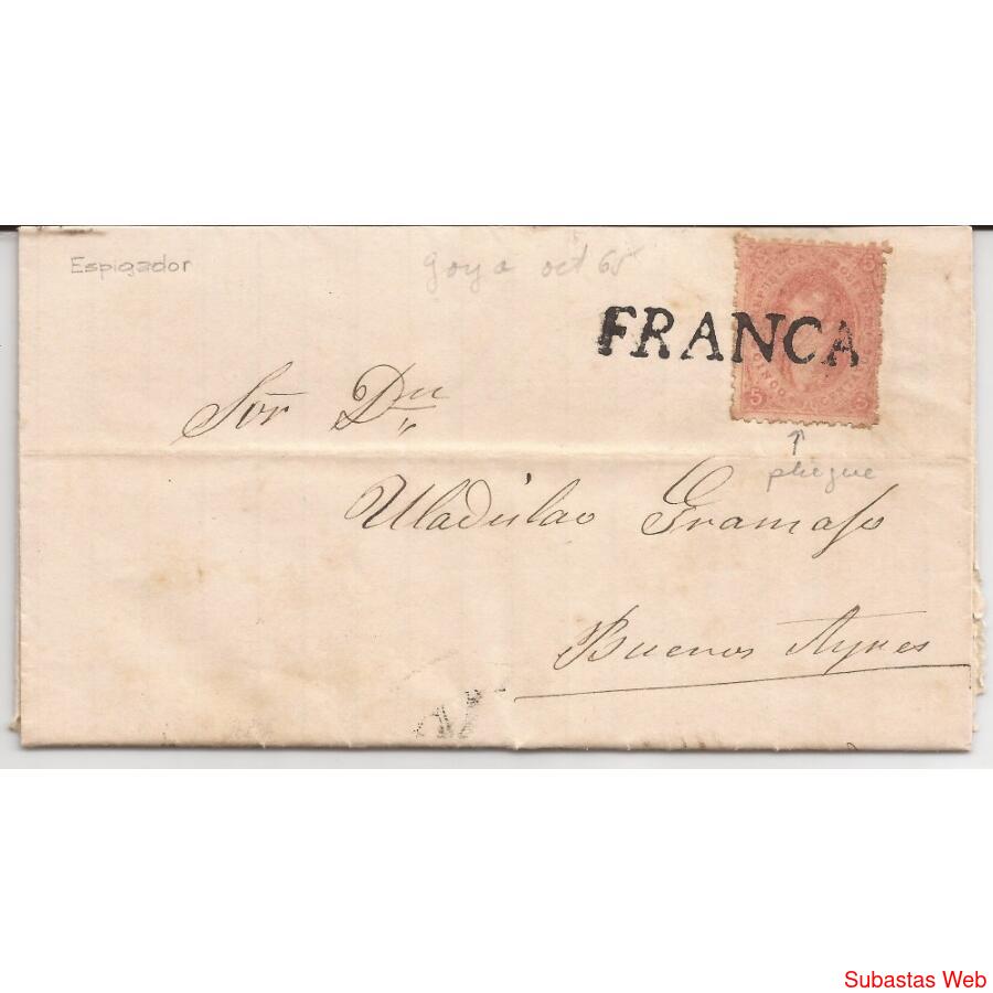 1865 - RIVADAVIA - Sobre carta completa -