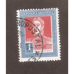 ARGENTINA 1923(288)  SAN MARTIN CON PUNTO $1 13,5x13,5 USADA
