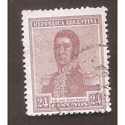 ARGENTINA 1918(237) SAN MARTIN SIN FILIGRANA 13,5x13,5 USADA