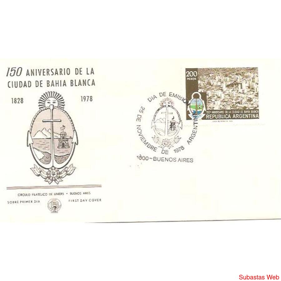 ARGENTINA 1978(1156) SOBRE PDE: 150 ANIV. DE BAHIA BLANCA