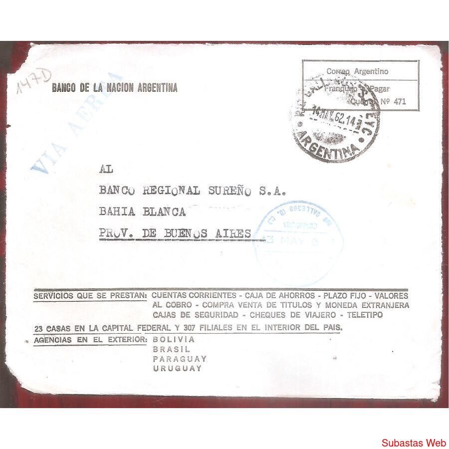 ARGENTINA  1962  SOBRE CIRCULADO  NUMERO  147D