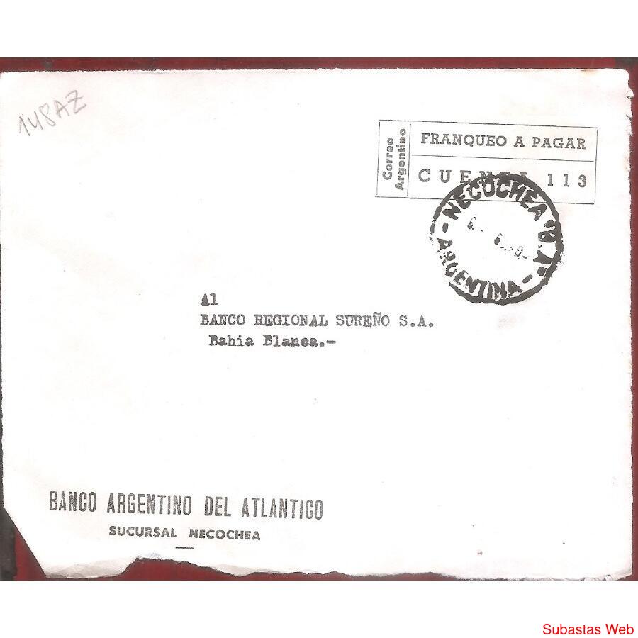 ARGENTINA  1963  SOBRE CIRCULADO  NUMERO  148AZ