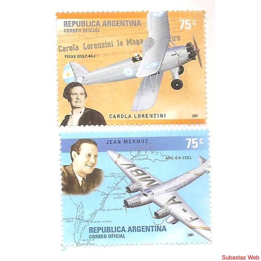 ARGENTINA 2001(2450-51)  AVIACION:  LORENZETY  Y MERMOZ,  MI