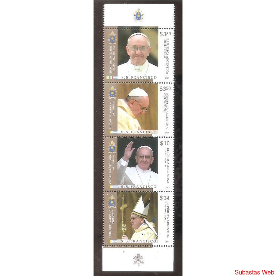 ARGENTINA 2013(3878-819  papa francisco  con borde hoja  min