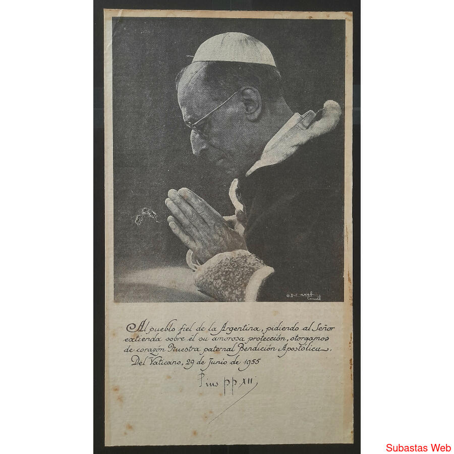 1955. LAMINA DE SU SANTIDAD EL PAPA PIO XII CON BENDICIÓN y
