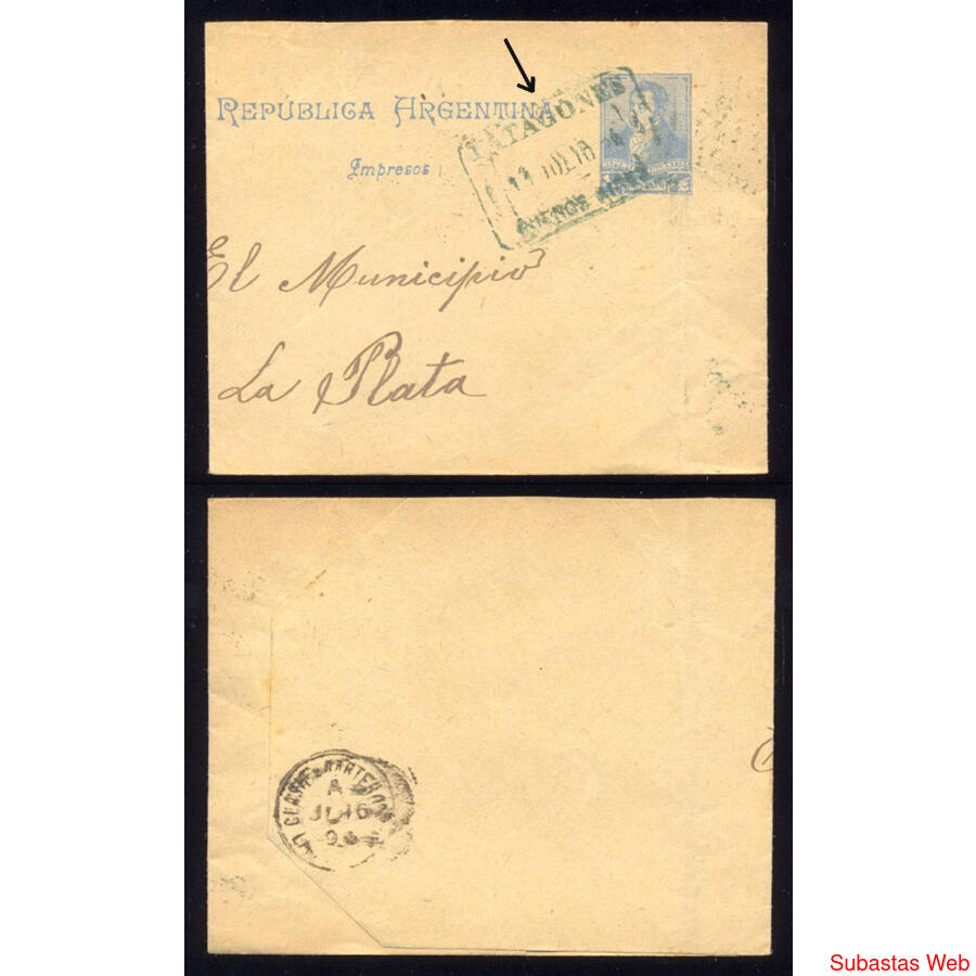 ARGENTINA 1886. FAJA POSTAL GJFAJ21 MATASELLO **PATAGONES**