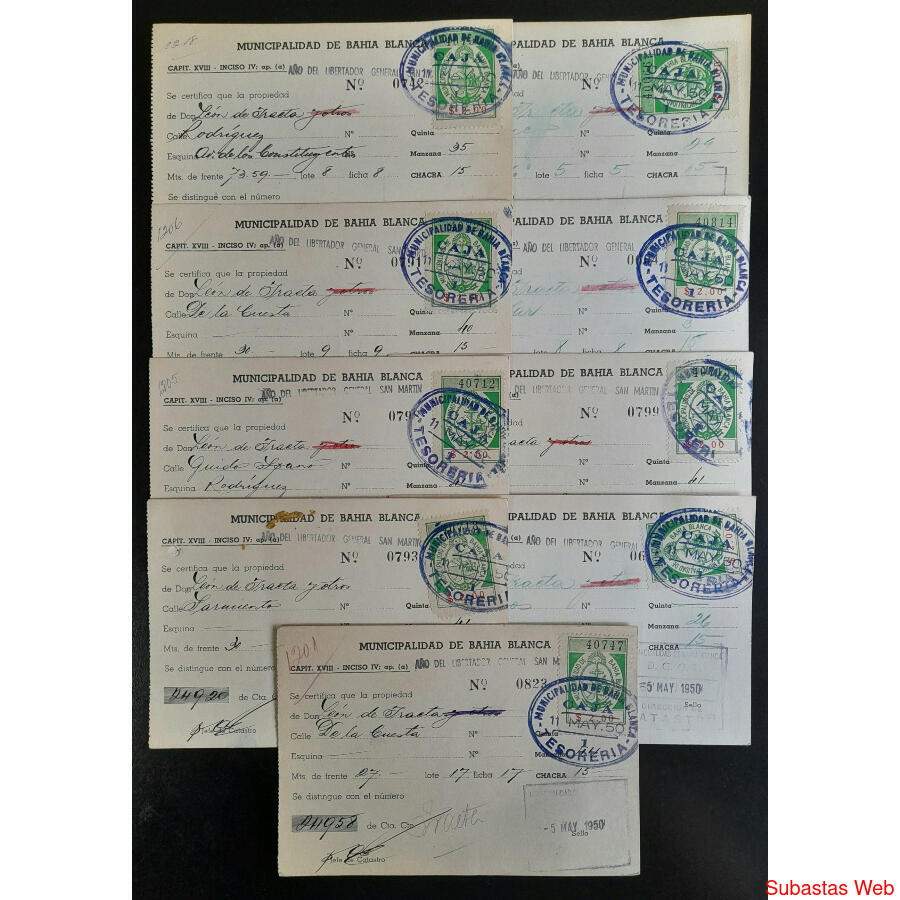 1950 BAHÍA BLANCA RECIBOS HISTÓRICOS DEL Sr *LEÓN DE IRAETA*