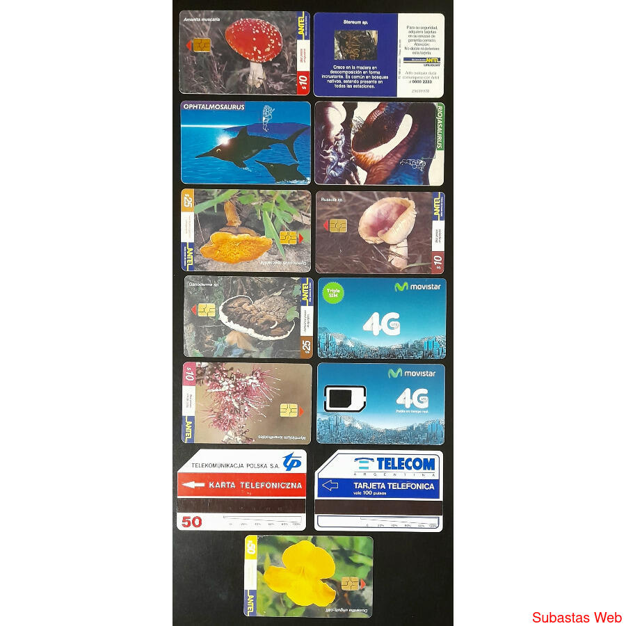 HERMOSO CONJUNTO DE **13 ANTIGUAS TARJETAS TELEFÓNICAS**