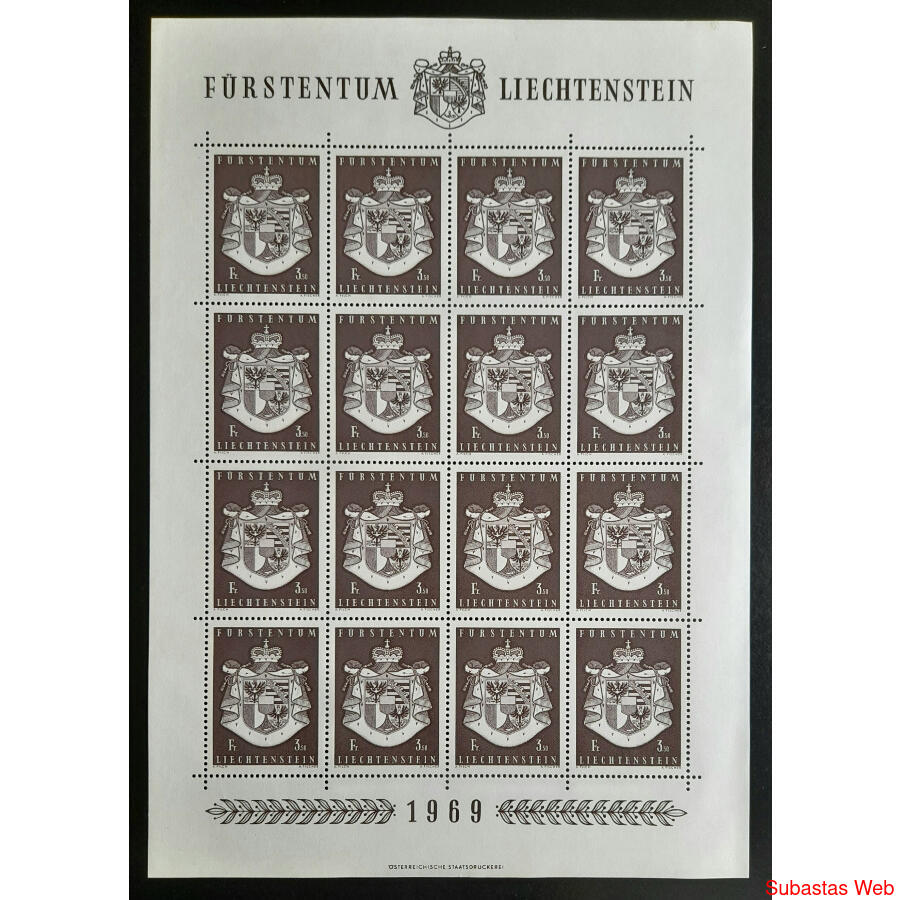 LIECHTENSTEIN Sc452. ESCUDO ARMAS HOJA BLOQUE MINT. U$45.00