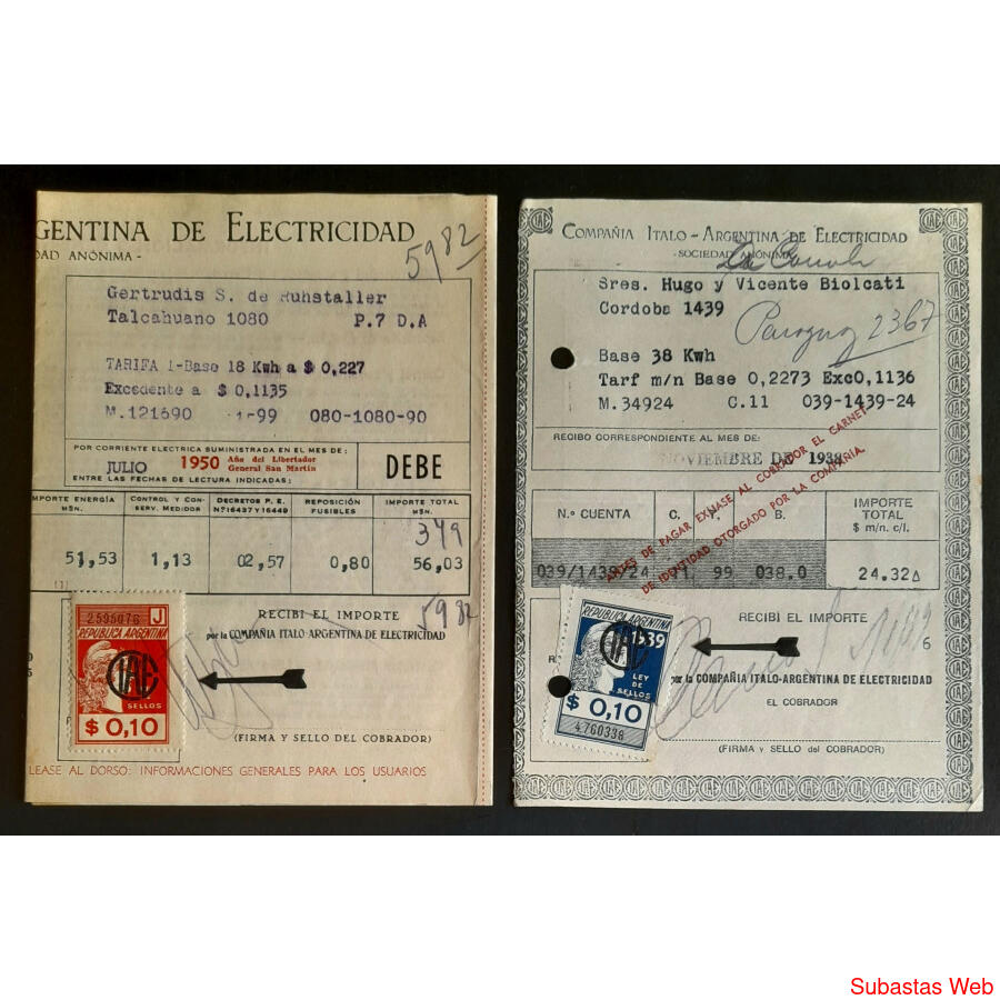 Cia ITALO-ARGENTINA ELECTRICIDAD RARAS VIÑETAS SOBRECARGAS!!