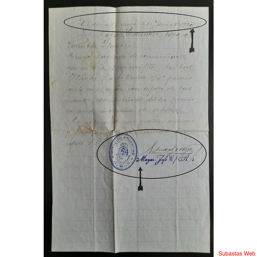 B. BLANCA. 1924 CARTA DEL JEFE DEL REGIMIENTO 5 INFANTERÍA!!