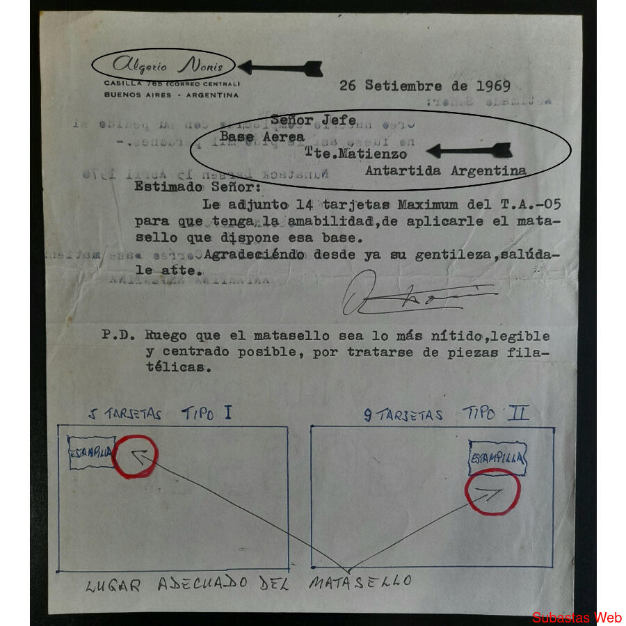 ANTIGUA CARTA DE LA BASE MATIENZO CON FIRMA DEL ESTAFETERO