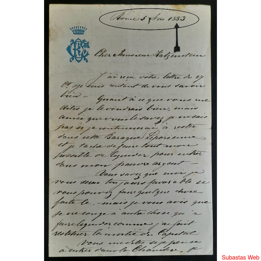 1883 ANTIGUA CARTA EPISTOLAR ENVIADA DESDE ROMA EN FRANCÉS!!