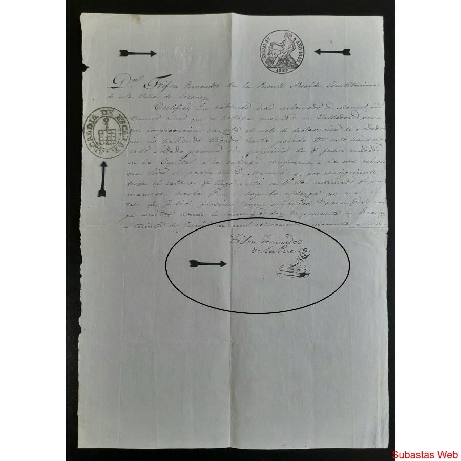 ESPAÑA 1847 ANTIQUÍSIMO CERTIFICADO ORIGINAL. EXTRAORDINARIO