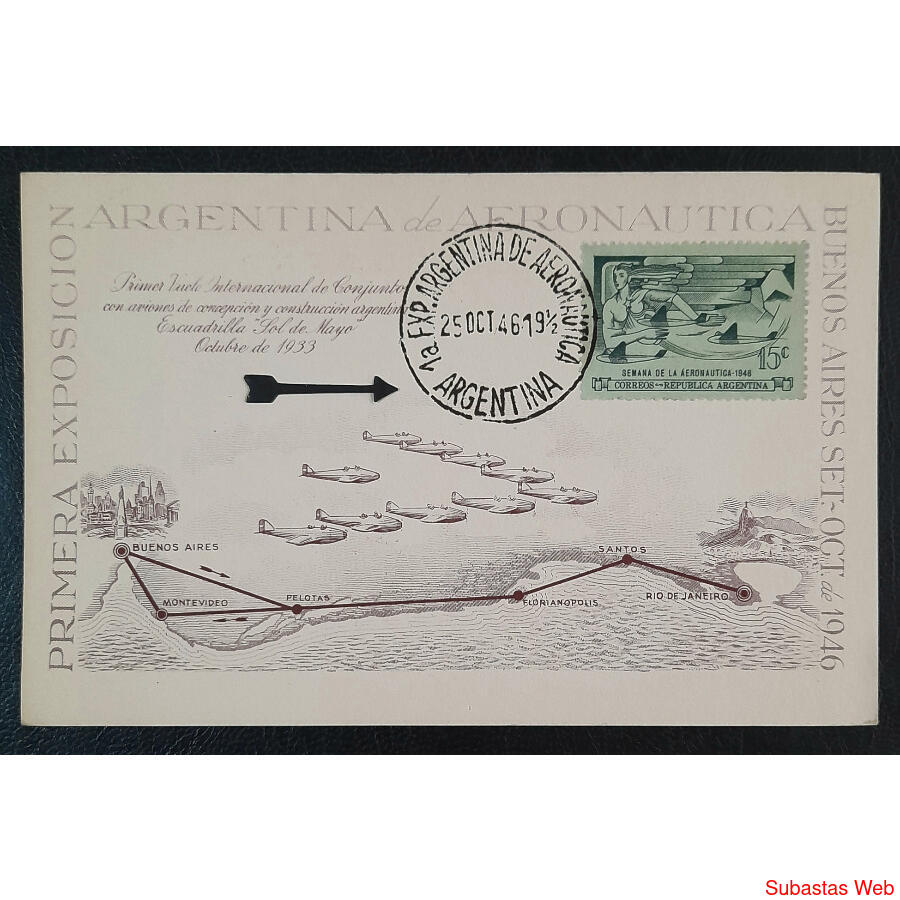 ARGENTINA GJ933 PRIMERA EXPOSICIÓN AERONÁUTICA. RARA LUJO!!!