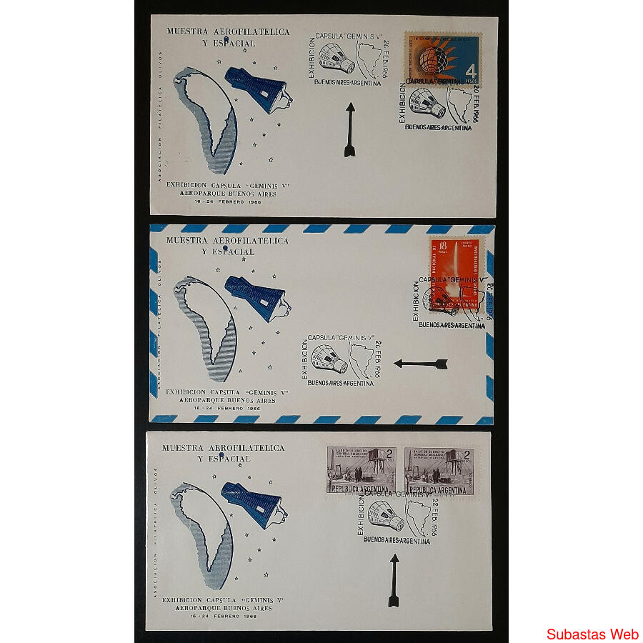 ARGENTINA 1966. 3 SOBRES GOMIGRAFO NAVE ESPACIAL *GEMINIS V*