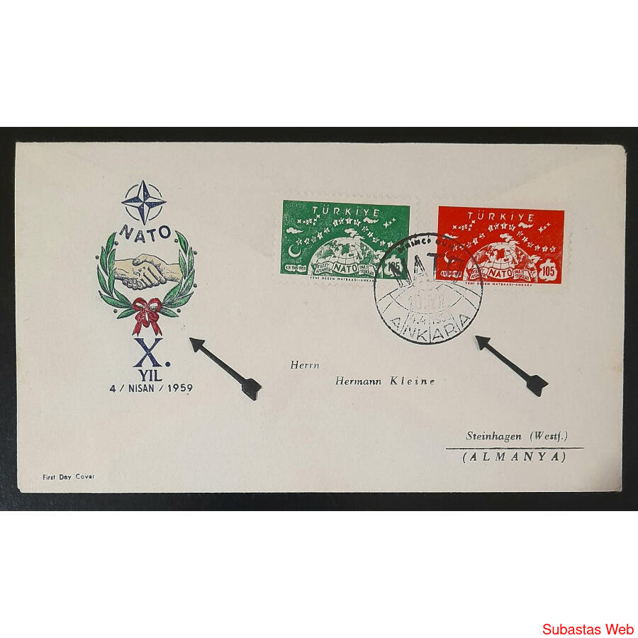 TURQUÍA 1959 FANTÁSTICO SOBRE CON SERIE *OTAN - NATO* LUJ0!!