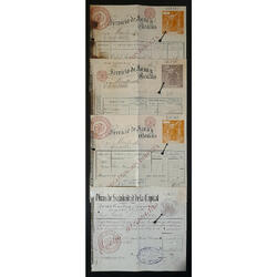 CAP. FEDERAL 1891. 4 ANTIGUOS RECIBOS CON FISCALES IMPRESOS