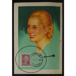 EVA PERON - EVITA POSTAL MÁXIMA CON SELLO y MATASELLO. MIRAR