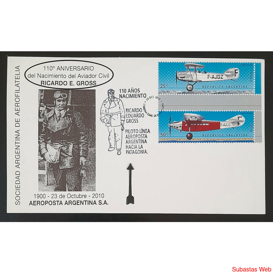 TARJETA CONMEMORATIVA DEL AVIADOR CIVIL **RICARDO GROSS**
