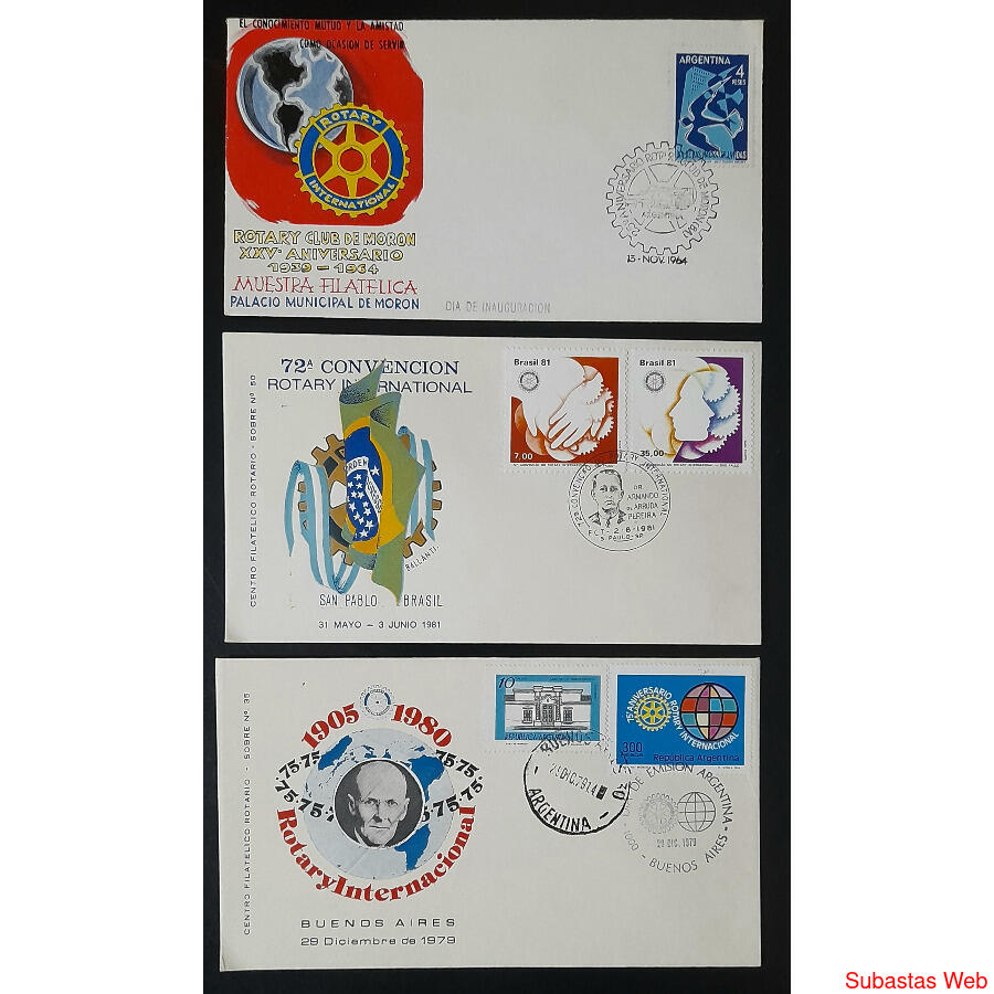 *ROTARY CLUB* CONJUNTO DE 3 VIEJOS SOBRES PRIMER DÍA EMISIÓN